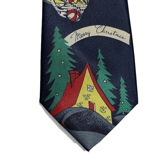 CARLO CHEGA Imported Silk Christmas Tie Blue Multi Men's‎ 3.75" Santa Parties - Picture 2 of 9